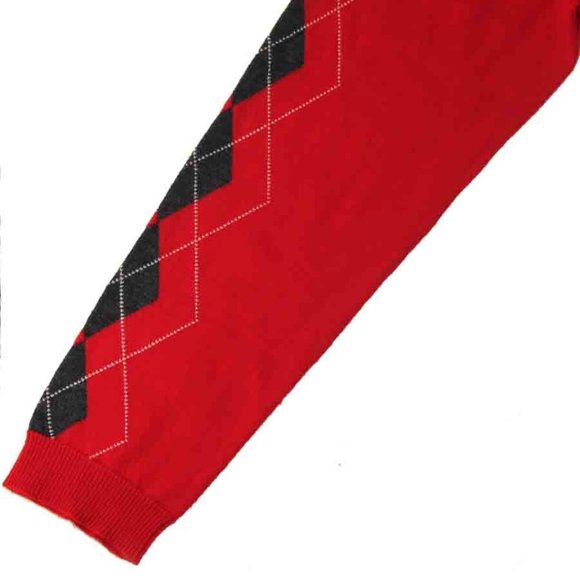 Merona Crew Neck Sweater Merino Wool Red Gray White Argyle Sleeves Men's Size L - Picture 2 of 3